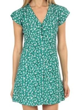 Rails Green Floral V-Neck Mini Dress